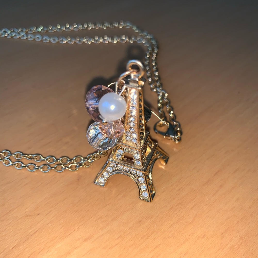 Paris Eiffel Tower long necklace gold